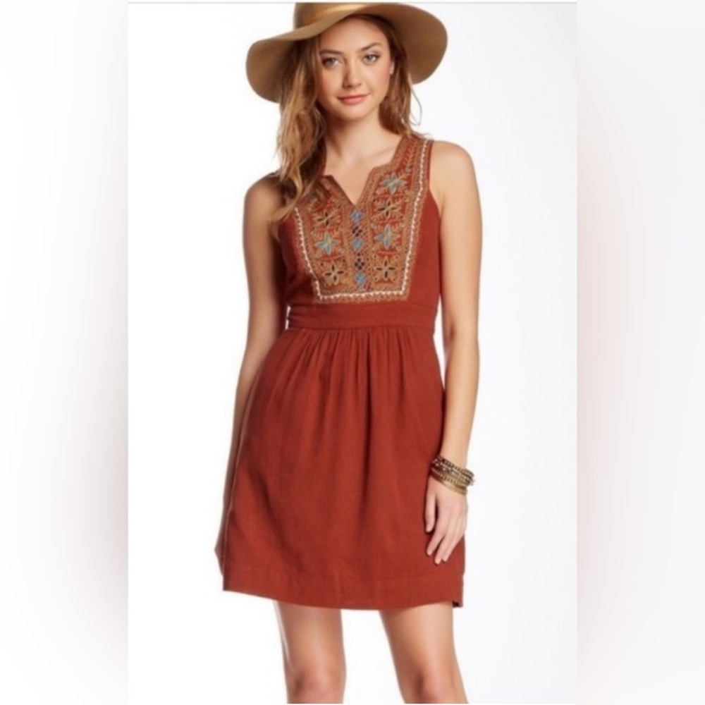 Lucky Brand Rust Embroidered Midi Dress